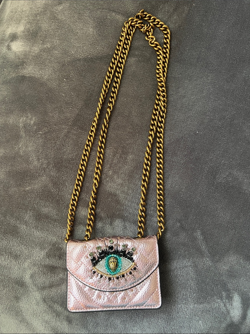 Kurt Geiger Metallic Pink Embellished Eye Crossbody Bag
